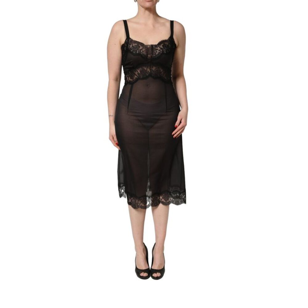 Dolce & Gabbana Black Silk Lace Slip Lingerie Chemise Women's Sleepwear